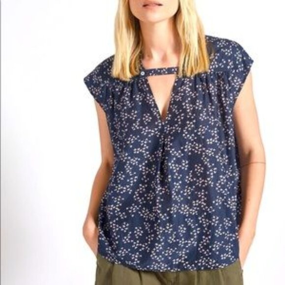 Current/Elliott- the Short Sleeve Sky Blouse - Picture 1 of 5